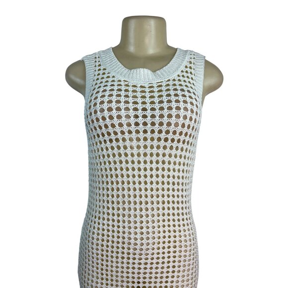 Shade & Shore Cream Sleeveless Crochet Swim Cover-Up Dress M (8-10) - New - Picture 4 of 8